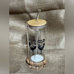 18oz Glass Tumbler with Glass Straw and Chicken Design